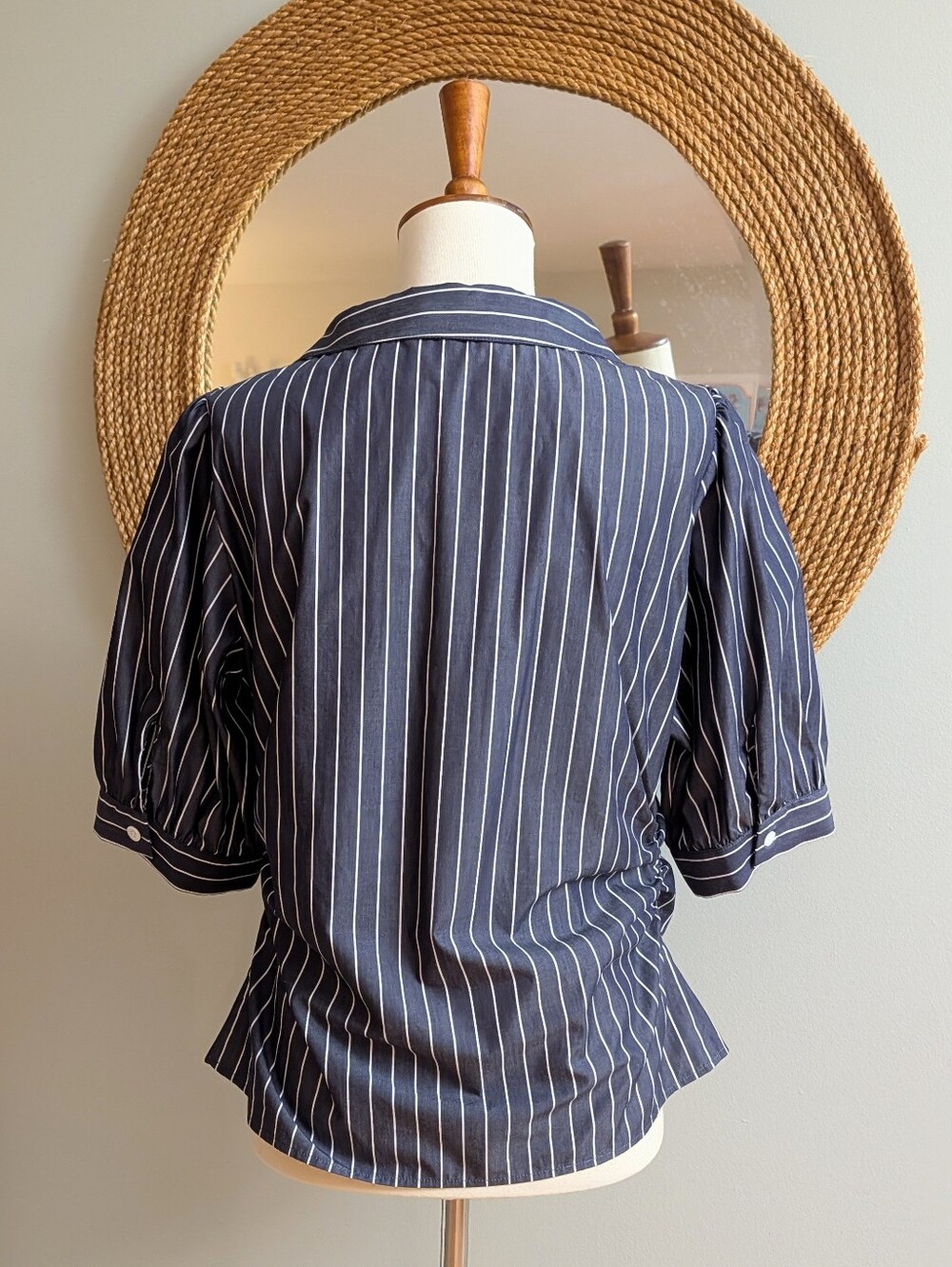 Rebecca Taylor Isla Stripe Poplin Shirt in Navy Stripe - Picture 6 of 8